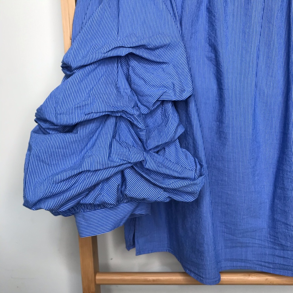 SOLD Zara Blue Striped Ruffle Sleeve Top Blouse M - Picture 5 of 14